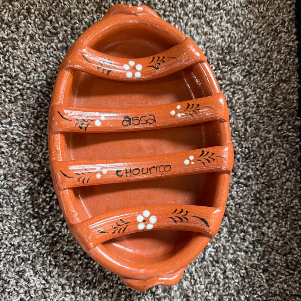 Artisan hand painted Portuguese Terracotta Pottery Sausage Chorizo Holder Server